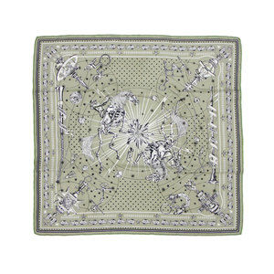 HERMES Silk Bandana 55 Chorus Stellarum Scarf Muffler Khaki Women's